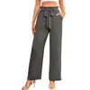 Pantalones Casuales de Pierna Ancha de Color Sólido para Mujer, de Cintura Alta, a la Moda, Sueltos, con Cordones, Pierna Recta, Pierna Ancha, Largos, Europeos y Americanos, Transfronterizos, para Primavera y Verano