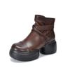 Botas Curtas de Couro Genuíno Casual Retrô de Alta Qualidade com Sola Grossa Botas Femininas 2025 Outono e Inverno Novo Couro de Vaca de Primeira Camada Bico Redondo Botas Simples