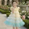 Falda de Malla Esponjosa con Degradado de Pastel para Niñas 2026 Verano Nuevo Elegante Vestido de Playa con Tirantes Finos para Niña Falda Esponjosa