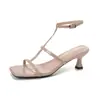 Nuevas sandalias de verano estilo francés con punta abierta para mujer, color nude, sandalias de tacón alto elegantes y sexys, sandalias romanas de una tira para mujer