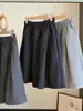 Saia Midi de Lã Mesclada Estilo Coreano Retrô com Bolinhas e Botão para Mulheres Outono Inverno Nova Cintura Alta Emagrecedora Linha A Saia Fofa
