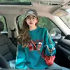 Moletom Fino com Gola Careca Estilo Graffiti da Moda para Mulheres, Primavera e Outono, Estilo Boyfriend, High Street, Casual Solto, Top que Cobre a Barriga