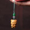 Antiguo Sándalo Verde Tallado Lindo Panda Luchador Cadena para Teléfono Móvil Colgante para Bolso Llavero para Mujer Regalo