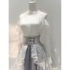 En stock: el Comienzo de la Historia - Conjunto de Dos Piezas Pequeño Transparente Estilo Japonés: Top Blanco Asimétrico + Falda Corta de Retazos