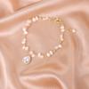 Pulsera de perlas naturales de agua dulce estilo japonés y coreano tejida a mano para mujer pulsera con colgante de perla en forma de corazón pulsera de circonitas que combina con todo