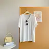 Suave y de tacto suave rayón cuello U grande tejido color liso manga corta verano nuevo holgado adelgazante fino manga media top camiseta