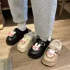Bonitas pantuflas cerradas de suela gruesa con forro de felpa, cómodas para otoño e invierno, diseño de conejo, pantuflas de algodón 2026, nuevo estilo para el hogar, negro