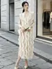 Venta caliente transfronteriza Miyake alta gama sentido volantes vestido midi mujer otoño temperamento estilo suave elegante falda de manga larga