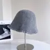 Chapéu Bucket Liso Desfiado Estilo Japonês para Mulheres, Chapéu Cloche Elegante Versátil de Outono para Férias, Chapéu de Pescador Tricô da Moda para Afinar o Rosto