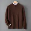 Comercio Electrónico Transfronterizo Otoño/Invierno Nuevo Estilo Suéter de Lana Tejido Engrosado para Hombre de Cuello Medio Cremallera Informal Abrigo Cárdigan
