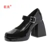 Juyuan productos en stock desean comercio exterior nuevo estilo moda europeo y americano talla grande tacón grueso punta cuadrada hebilla zapatos de vestir de moda para mujer