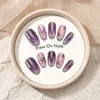 Arte de unha artesanal popular do TikTok para outono e inverno: Unhas estilo gatinho com gradiente roxo, design de alta qualidade que faz sua pele parecer mais clara, unhas artificiais