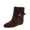 Botas retro de ante con plataforma para mujeres bajitas, otoño/invierno 2026, con hebilla de cinturón, de media pantorrilla, botas de moda estilizadas y elegantes
