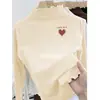 Camiseta de Manga Larga de Felpa para Niñas, Capa Base para Otoño e Invierno, Tallas Mediana a Grande para Niños, Cuello Alto, Cálida, Top con Adorno de Volantes