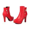 Botines Cortos para Mujer Versátiles con Cremallera Lateral Transfronterizos Talla 34-43 Botas de Cuero de Corte Bajo para Mujer Punta Redonda Tacón Súper Alto Plataforma Impermeable Otoño e Invierno