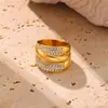 Anillo de diamantes multicapa transfronterizos de Europa y Estados Unidos con diseño de moda hip-hop, nuevo anillo de acero inoxidable chapado en oro de 18 quilates.