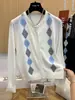Cárdigan de punto con cuello redondo, patrón de rombos, de lino y seda de hielo para mujer, nuevo estilo primavera/otoño 2026, chaqueta suéter ligera para figuras petite