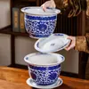 Fabricante de vaso de cerâmica personalizado Jingdezhen com prato, vaso de porcelana azul e branca extragrande para plantas ornamentais e orquídeas