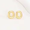 Pendientes de letras de burbuja lisas con baño de cobre y oro real transfronterizos, moda, temperamento, Joker, nuevos pendientes exquisitos, venta al por mayor