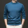 Suéter de lana, lavable a máquina, camiseta básica de punto para hombre, suéter de color liso para otoño, cálido, de cuello semi-alto