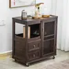 Gabinete de té móvil mesa de té pequeña mesa de bar de té gabinete lateral estante de almacenamiento cubo inferior de madera maciza gabinete de té integrado con tetera