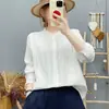 Camisa artística de estilo francés para mujer, con cuello alto, manga larga, a la moda y elegante, con aplicaciones de encaje y plisados de acordeón, hecha de gasa de algodón de doble capa 100% algodón