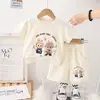 2026 Nuevo Estilo de Verano Camisetas de Manga Corta con Estampado de Dibujos Animados Lindos para Niños y Niñas, Conjunto de Ropa de Verano de Dos Piezas Moderno