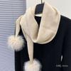 ¡Cola de Elfo! Bufanda de Punto Suave Estilo Japonés Reductora de Edad Bufanda Triangular para Mujer Invierno Color Sólido Bola de Pelo de Conejo Bufanda de Moda