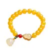 Pulseira de ágata amarela com contas para mulheres, item cultural e criativo de loop único de jade Hetian, ágata amarela natural, item cultural da tendência nacional