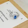 Anillo Abierto de Lujo Ligero con Circonita de Aguamarina Totalmente Incrustado con Diamantes, Diseño de Nicho Aliento de Bebé, Anillo Personalizado para Dedo Índice para Mujer