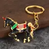 Moda Popular Europea y Americana Aleación con Goteo de Aceite Llavero de Caballo de la Suerte Accesorios de Unicornio Retro Colgante Pintado de Animal
