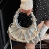 Bolsa de Mão Minimalista Plissada com Corrente de Pérolas Estilo Coreano para Mulheres 2026 Verão Nova Tendência Bolsa Transversal Dumpling