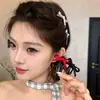 Grampo BB de três pontas atualizado ~ Laço de fita de cetim rígida de menina doce pode ser usado para trás como um grampo BB de estilo de cabelo de princesa com três pontas para o topo da cabeça