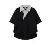 Camiseta de Verano Nueva y Elegante para Hombre, Manga Corta, Cuello en V, Rayas, Estilo Falso Dos Piezas