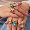 Suministro Exclusivo Transfronterizo Oumaka de Anillos Personalizados de Circonita con Forma de Gota de Agua, Anillos de Acero Inoxidable de Alto Gama para el Dedo Índice y Joyería