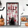 Nuevas Decoraciones de Cubierta de Puerta de Halloween Transfronterizas, Configuración de Escena de Halloween de Casa Embrujada de Horror con Huella de Mano, Bandera de Pancarta para Puerta Exterior