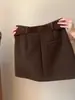 Falda Larga de Lana Color Café Simple Estilo Coreano Retro para Mujer Otoño Invierno Nueva Moda Cintura Alta Adelgazante Versátil Falda Corta de Corte A