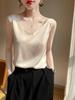 Traje de mujer camisola con satén blanco cuello redondo sin mangas camisa base verano top ligero lujo elegante