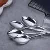 Cuchara de Acero Inoxidable Espesor Largo Mango Cuchara para Sopa Cuchara para Sandía Cuchara Puntiaguda Cuchara Flor de Rosa Cuchara de Cantina para Arroz Uso Comercial
