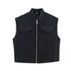 Para Comercio Exterior Europeo y Americano Transfronterizo Ropa de Mujer, Popular en Aliexpress, Chaleco Exterior de Capas Negro de Otoño con Cuello Alto y Cremallera Corta