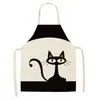 Avental transfronteiriço linho quente padrão gatinho preto de desenho animado pai-filho cozinha anti-manchas colete de personalidade