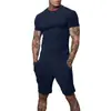 Comercio Exterior Camiseta de Color Sólido de Moda Pantalones Cortos Medios Traje de Pantalones Cortos de Manga Corta para Hombre Verano Europeo y Americano Transpirable