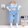 Comercio Exterior Mono Rayado para Bebé Juego de 3 Piezas Verano 2023 Nuevo Estilo Pantalones Cortos para Niños Dibujos Animados Conjunto de Dos Piezas Estilo Coreano Moderno
