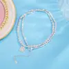 Colar de Pérolas com Pingente Cubo de Açúcar de Luxo Leve Corrente Elegante para Suéter Feminino Corrente de Clavícula Novo Estilo Quente 2025