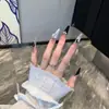 Uñas Portátiles Estilo Francés Hepburn Negras con Lazo Negro de Alta Gama y Pequeños Diamantes, Estilo Hermana Real, Puntas de Uñas Portátiles Desmontables