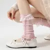 Sapatos, Meias de Algodão para Mulheres, Meias Finas para Panturrilha com Laço e Renda para Primavera e Verão, Aquecedores de Pernas Doces e Jovens para Primavera e Outono