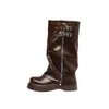Botas de caballero ligeras 34-45, Botas de cuero para mujer estilo europeo y americano, Botas de tubo alto con punta redonda para mujer de otoño e invierno, Botas sin cordones de tacón medio con suela gruesa