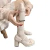 Zapatos Mary Jane de estilo francés para mujer, punta redonda suave, lazo, tacón grueso de 5.0 cm, modelo nuevo 2026, zapatos de tacón alto con una sola tira