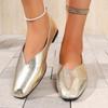 Sapatos Baixos Prateados Transfronteiriços para Mulheres, Estilo Primavera, Estilo Coreano, Estilo Francês, Para Ir e Vir do Trabalho à Noite, Sapatos Baixos com Salto Baixo