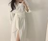 Chique Coreano2026 Primavera/Verão Novo Estilo Gola de Terno Único Botão Gravata Manga Longa Maduro Puro Desejo Vestido Sexy para Mulheres